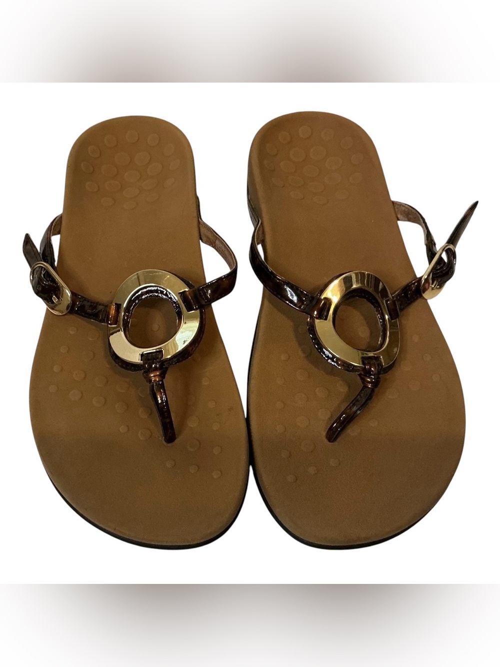 Vionic Karina Tortoiseshell Orthotic Thong Sandals Gold Ring Women’s 9 Comfort